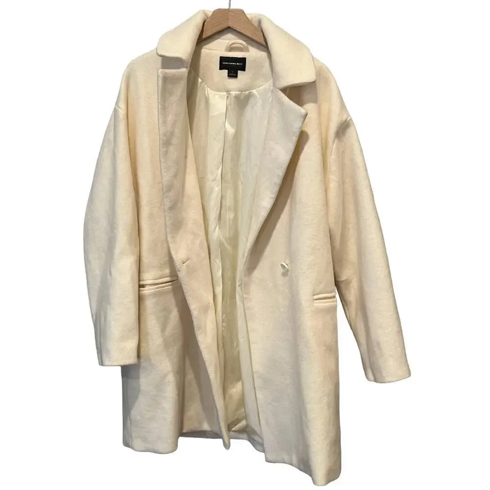Something Navy Women Double Breasted Jacket in Ivory Size Large